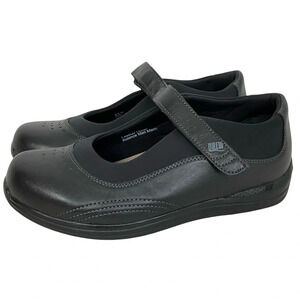 Drew Mary Jane Shoes Womens 9.5 W Wide Black Leather Cushion Sole Comfy Flats